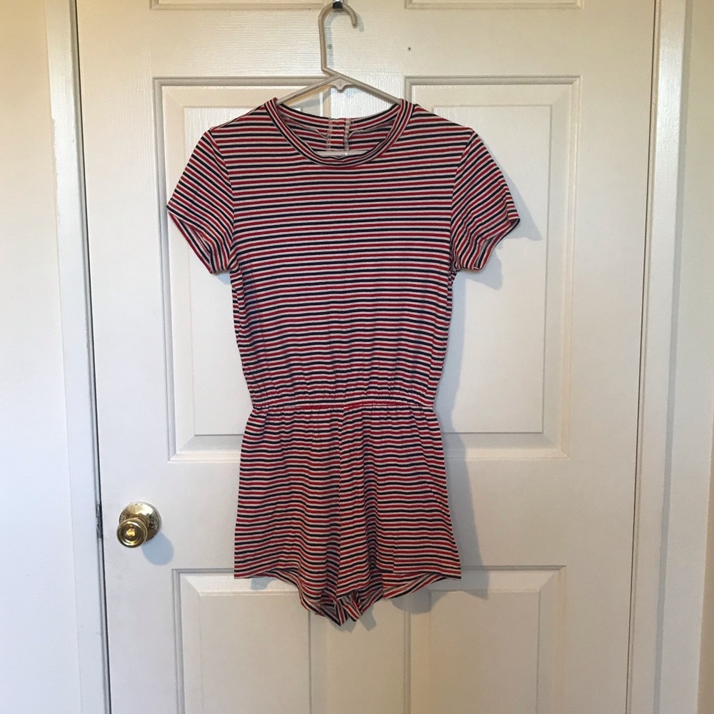 Women’s S American Apparel Romper | Red and Blue striped romper
